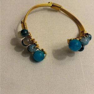 Amozonite, Aquamarine and Blue Sea Glass Wire Wrapped Bracelet